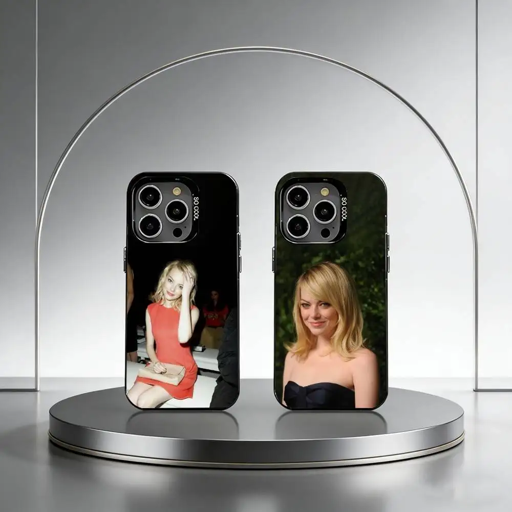 

Emma Stone Phone Case For iPhone 17,16,15,14,13,12,11 Plus,Pro Max,XS,Colored Silver Plated Inside Cover