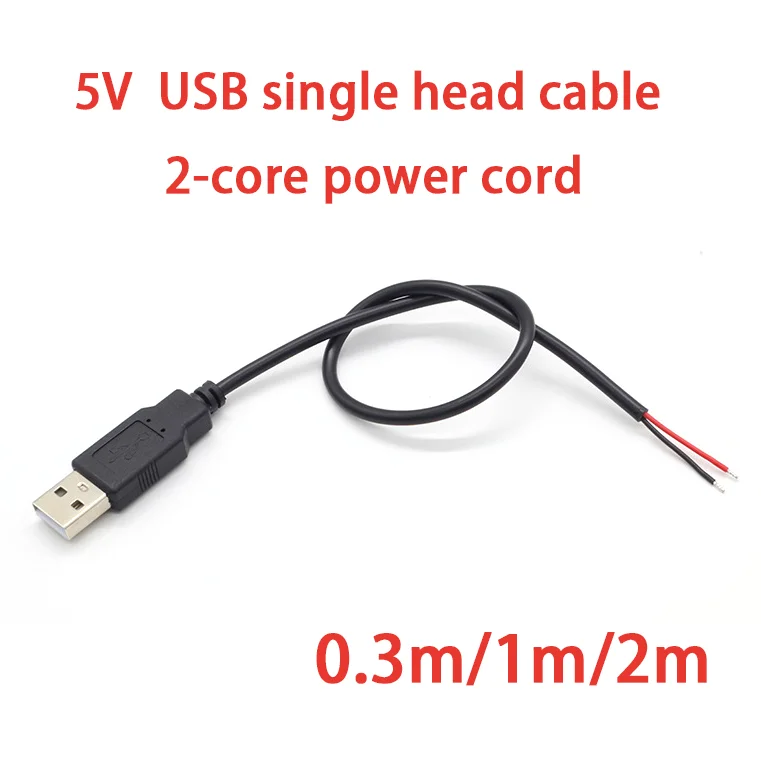 1PCS  USB 2 Pin 2 Wire diy usb Male Jack Connector Cable Power Charge Extension Cable Cord Connector Adapter  0.3m 1m 2m