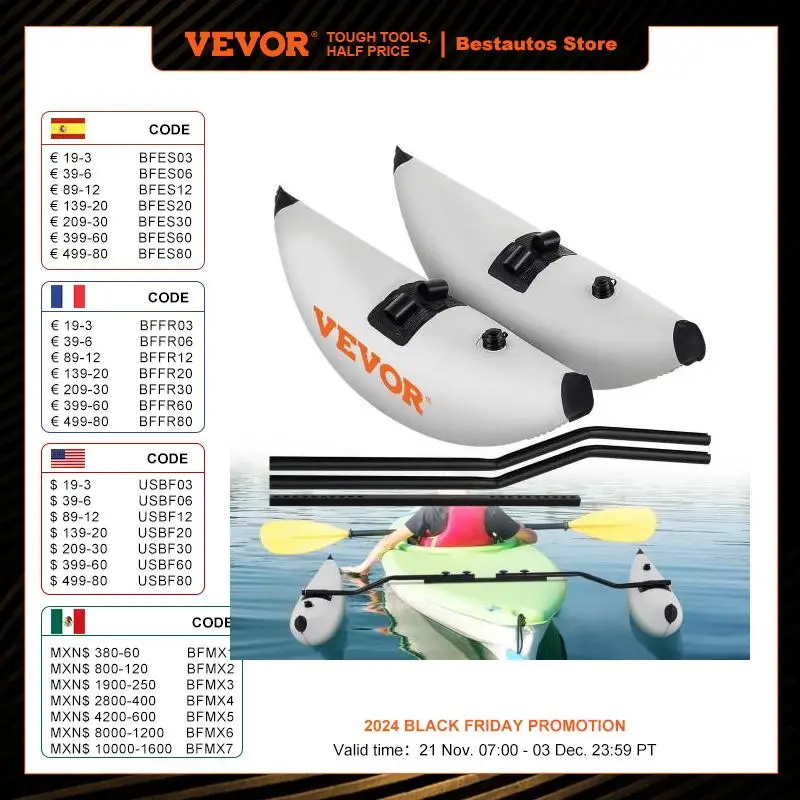 VEVOR 2 Pcs Kayak Outrigger Stabilizer Inflatable Outrigger Float Standing Float Stabilizer System Kit for Canoes Fishing Boats