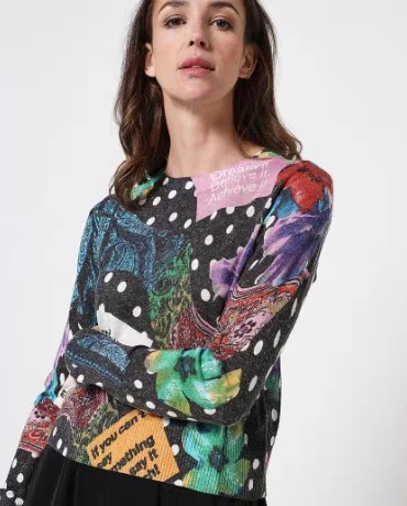 Foreign trade new print fashion thin long sleeve knitted sweater