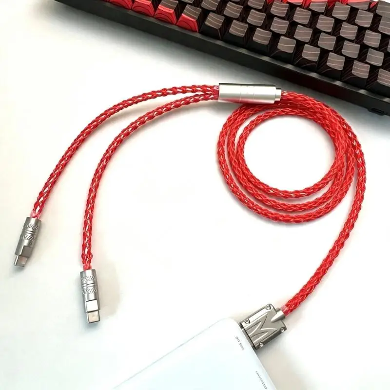 R53C 1 to 2 C Port Desk Cable With Two Ends, 1.3 m Reach, and Metal-Look Tips for Daily Table Routing Indoors Use Daily