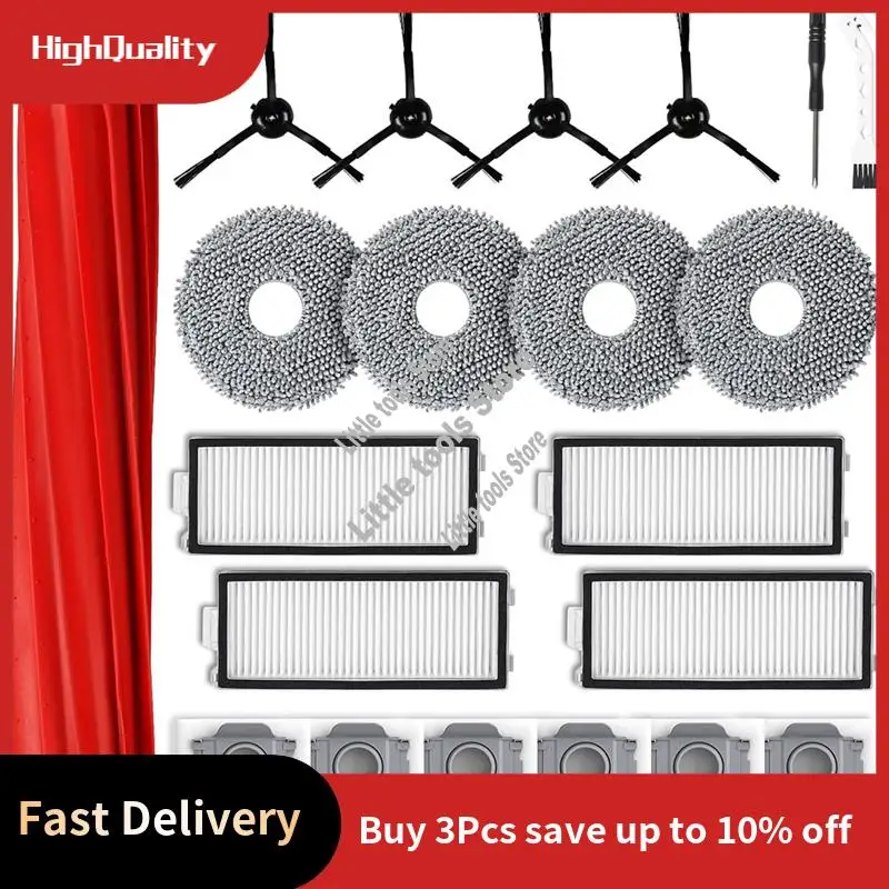 

Accessory Set For Roborock Qrevo S/Qrevo Pro Robot Vacuum Cleaner, Replacement Main Brush Dust Bags Mop Pads Filters-AC17