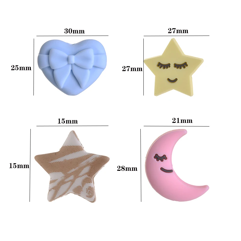 10pcs Five-pointed Star Heart Moon Silicone Beads Food Grade Teether DIY Pacifier Chain Accessories Baby Teething Toys BPA Free