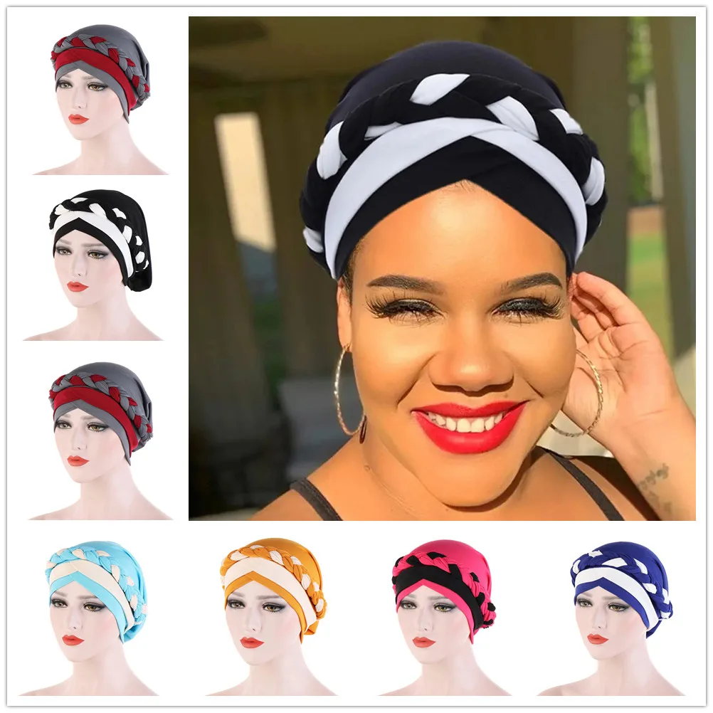 Ramadan Muslim Hijab Caps Wrap Head Soft Elastic African Braid Turban Bonnet Fashion Headdress Wearable