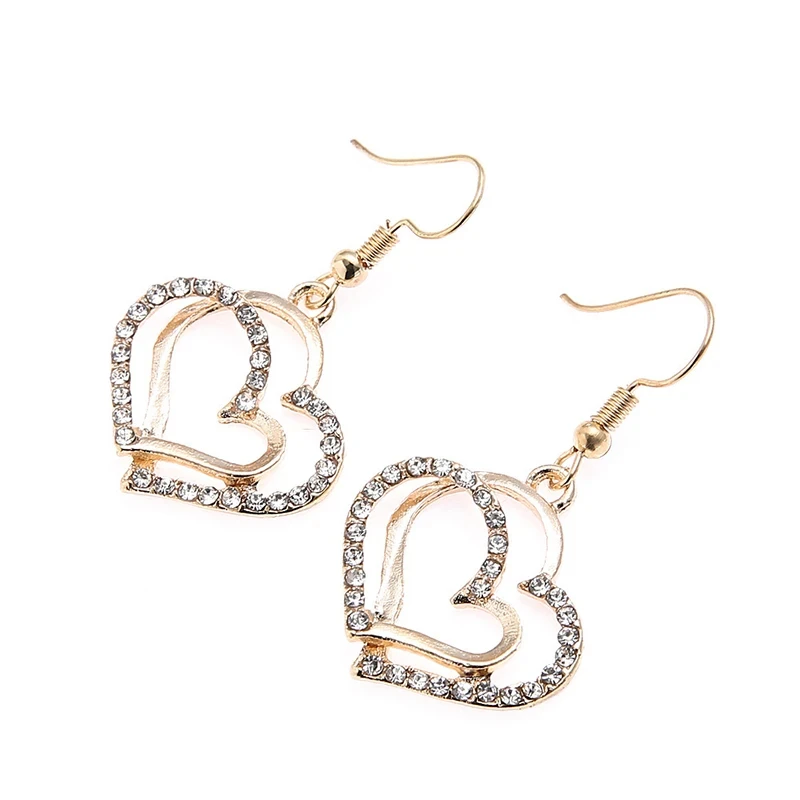 Set da 3 pezzi Set di gioielli a forma di cuore di orecchini Collana con ciondolo per donna Set di gioielli a doppio cuore con strass di moda squisita