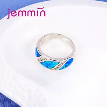 白色鋯石藍蛋白石戒指,女士時尚熱銷蛋白石首飾禮品,雞尾酒戒指,派對禮物 10 最佳銷售 藍色蛋白石 - №8