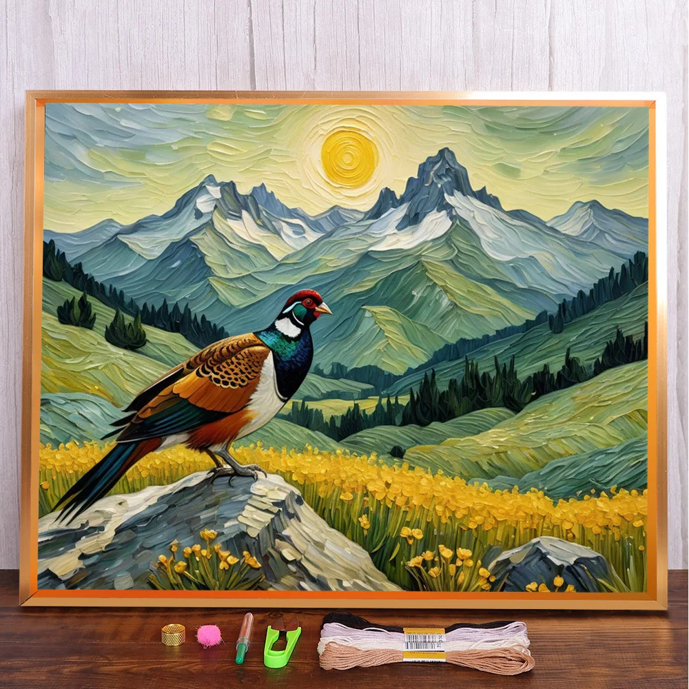 

Chrysolophus Printed Fabric Cross-Stitch Full Kit Embroidery DMC Threads Hobby Craft Painting Sewing Wholesale Floss Different