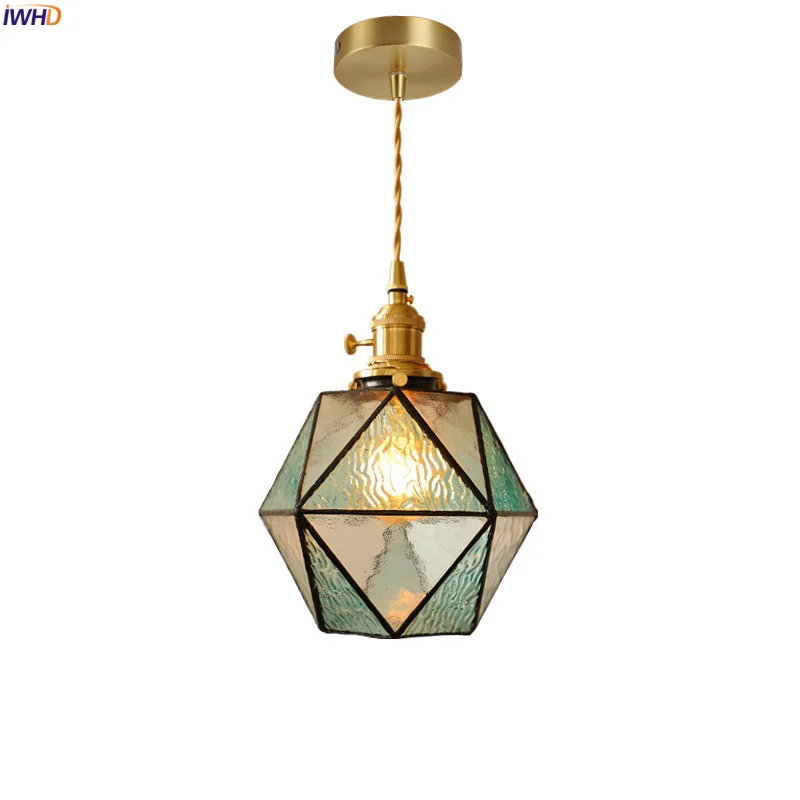 IWHD ممزق الزجاج LED مصباح معلق لغرفة المعيشة لوفت تركيبات الإضاءة الداخلية النحاس خمر قلادة الإضاءة Hanglampen #1
