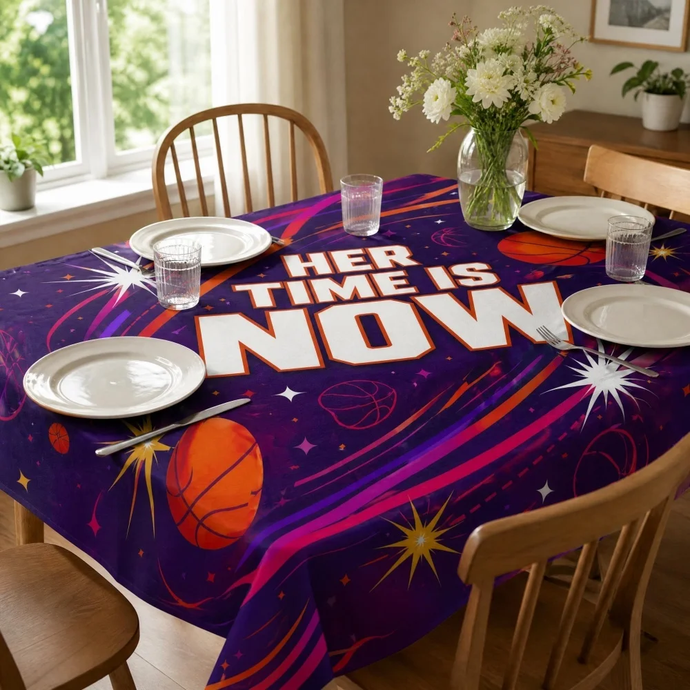 Basketball Tablecloth, Star Meteor Pattern Printed Table Cover, Soft Fabric Table Cloth for Teen Girls Game Night Party
