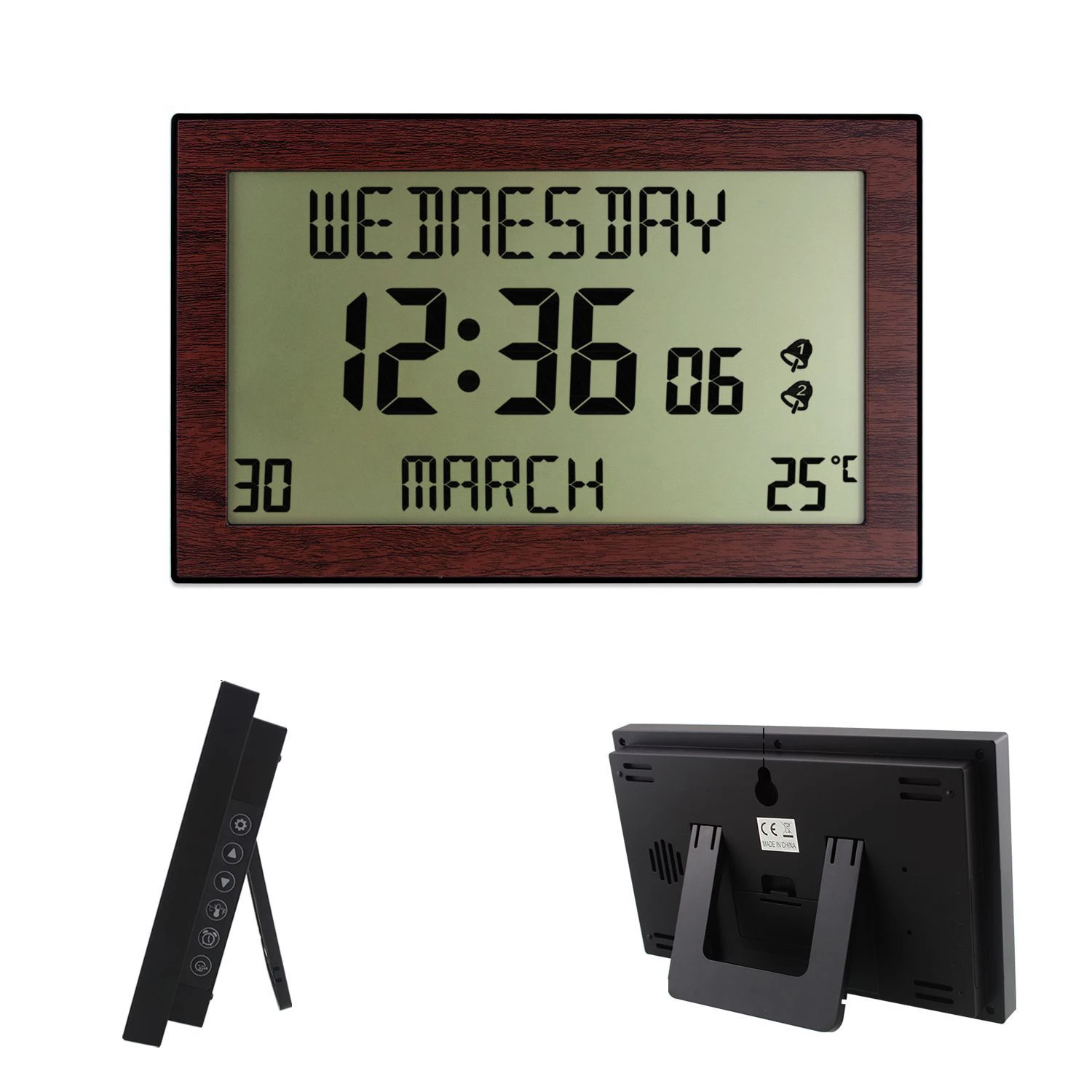 Large Screen Display Wall Clock With Thermometer Digital Alarm Clock Quiet Home Desk Electronic Clock Dual Alarm Setting