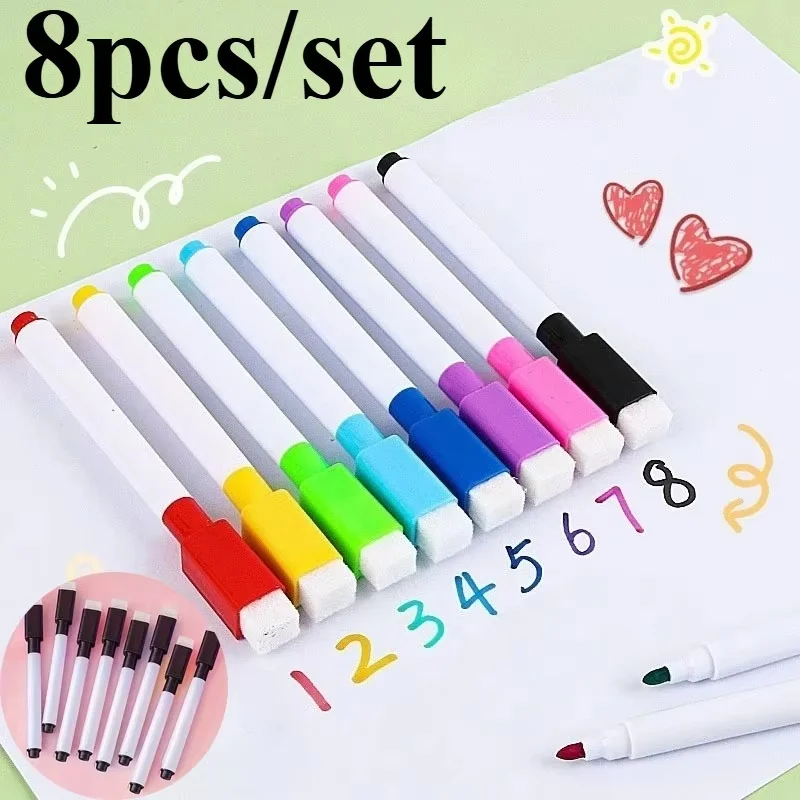 

6/8Pcs Magnetic Erasable Whiteboard Pen Color Options Numbering Stationery Office Teaching Supplies For Whiteboard Student Note