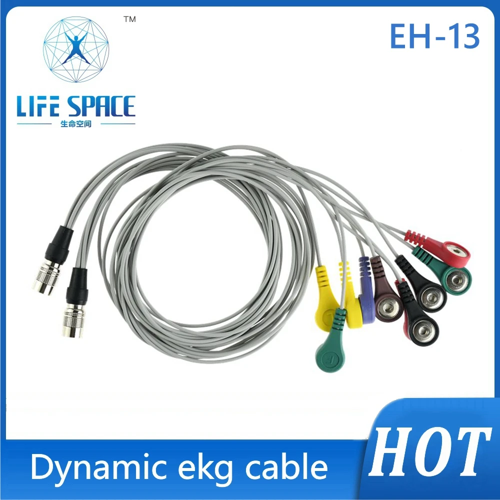 Holter Cable ECG EKG Cable leads 4 Leads 6 Leads Channel ECG Holter Monitoring Recorder System only Cable snap for quntian