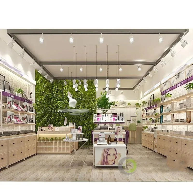 Beauty Retail Shop Store Counter Top Wooden Makeup Cosmetic Shelf Cabinet Display Rack Stand