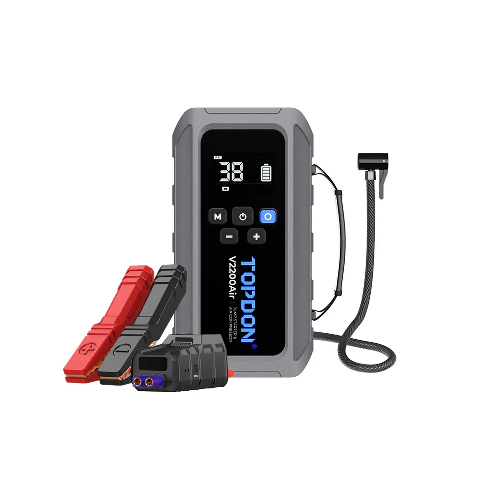 TOPDON V2200Air 2-in-1 2200 Peak Amp Car Battery Jump Starter & Tire Inflator with Digital LCD Screen and Emergency Light