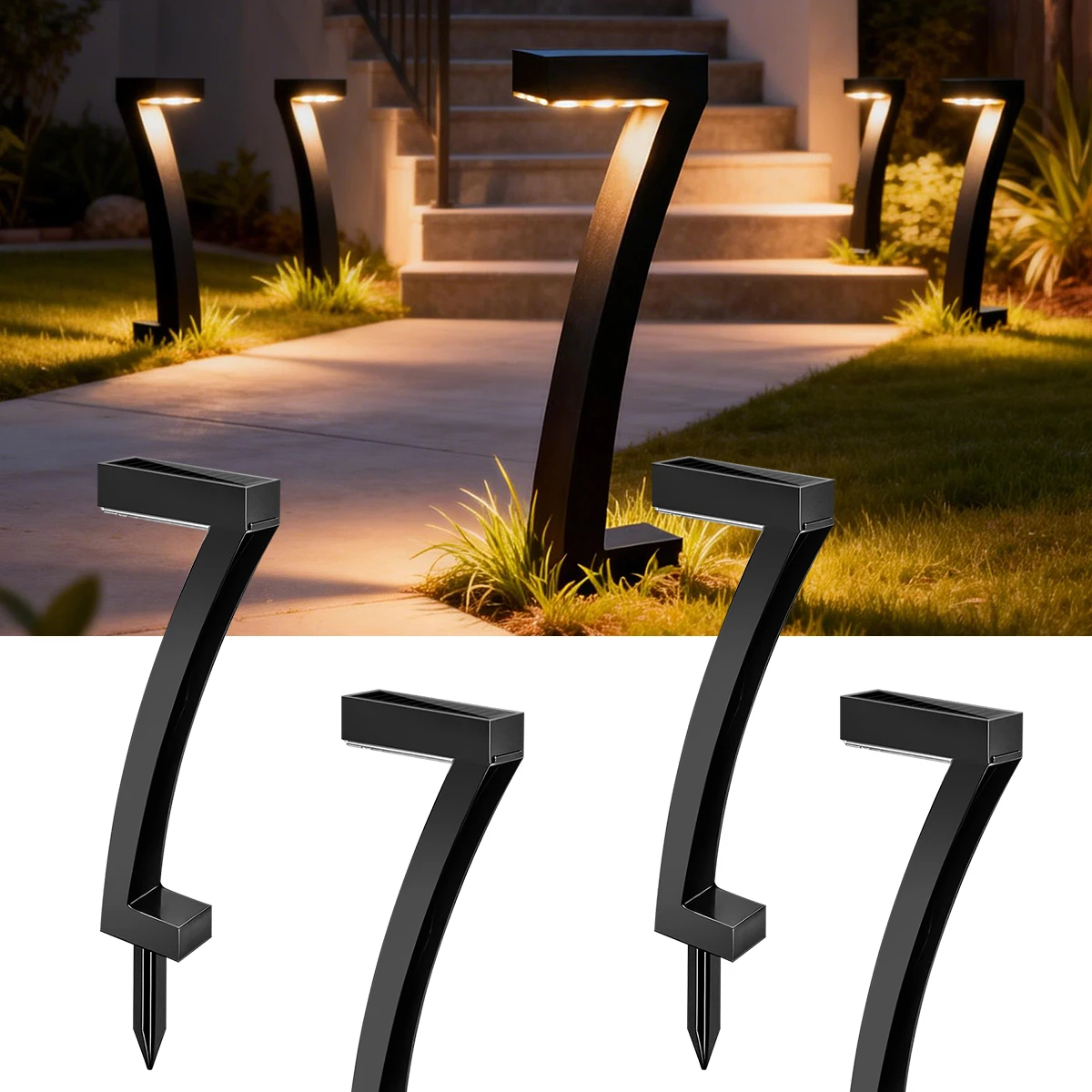 Solar Lights 7-Shape for Garden Lawn IP65 Waterproof Pathway Landscape Lighting 6 LED Auto Dusk to Dawn Solar Ground Light