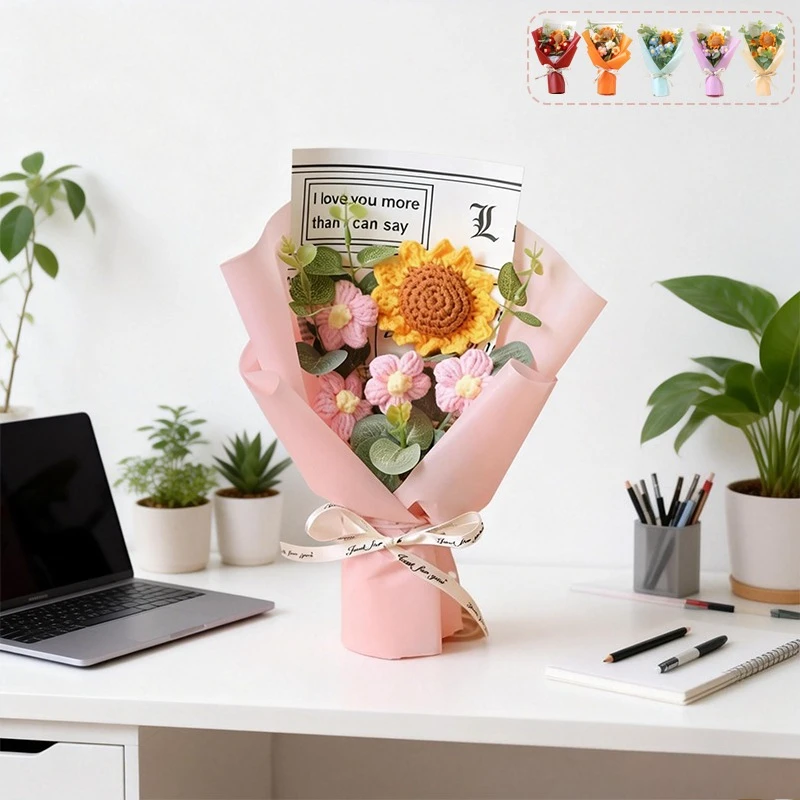 

Handmade Knitted Yarn Bouquet Never Withers Sunflower Creative Gift Valentine's Day Birthday Graduation Season Companion Gift