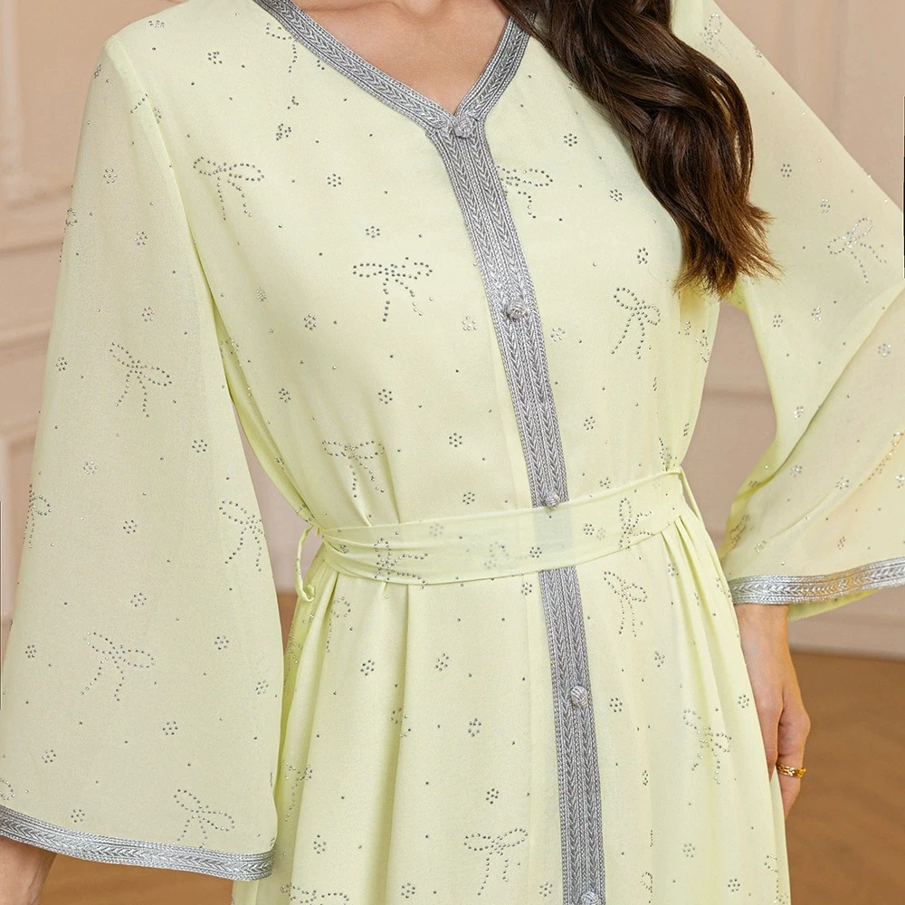 

Шифоновый горячий бриллиант Абая, мусульманский роскошный модный халат, Ближний Восток, платье Саудовской Аравии, исламский марокканский халат Рамадана