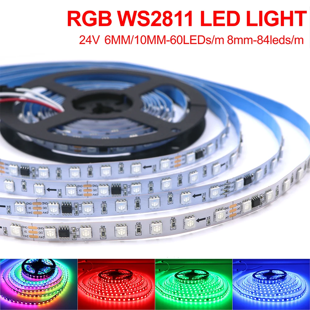 DC24V WS2811 RGB Addressable LED Strip Programmable Dream Color SMD5050 60LEDs/m Waterproof Flexible for Bar KTV Club Ambient De
