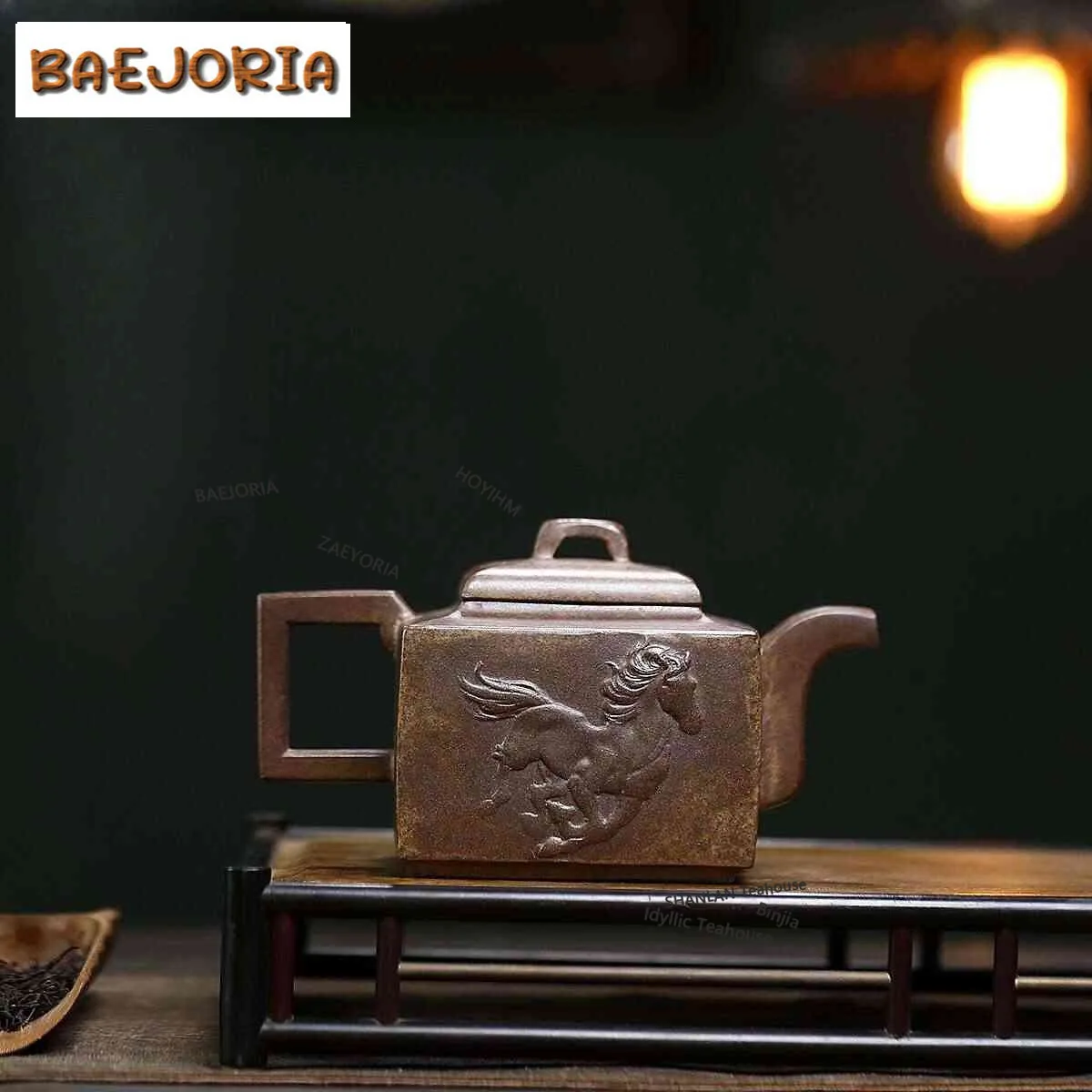 BAEJORIA 480ml Ancient Yixing Purple Clay Teapots Handmade Square Horse Pot Raw Ore Agilawood Mud Kettle Zisha Tea Set