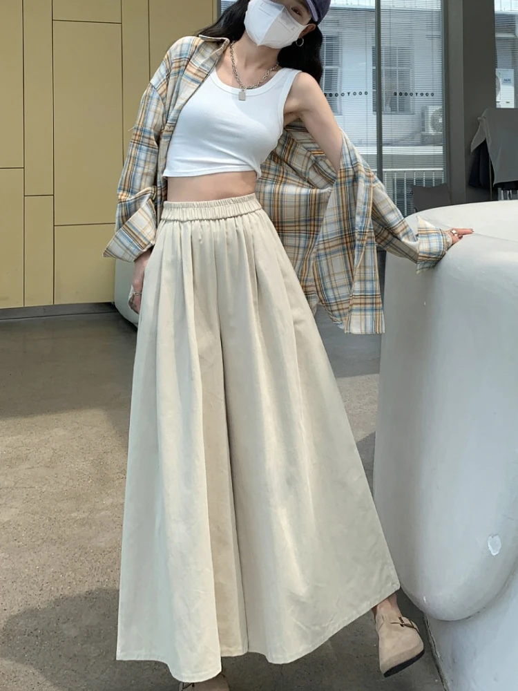 

Однотонные минималистичные укороченные широкие брюки для женщин, новые весенне-летние модели с высокой талией, свободного кроя, в стиле casual.