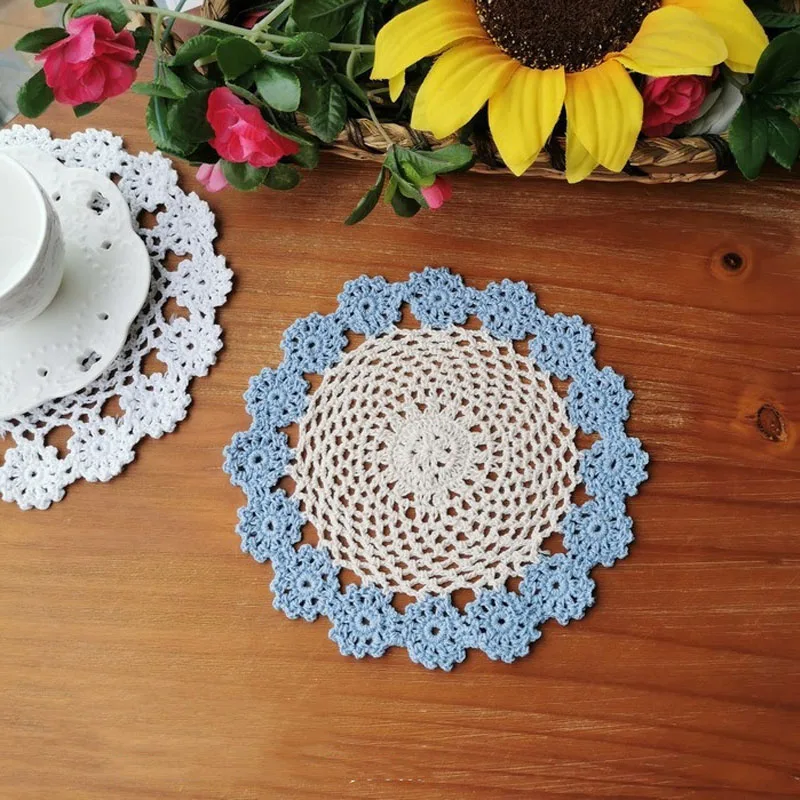 Colorful round Crochet cotton handmade flower placemat coaster Christmas table place mat cloth Table decoration and accessories