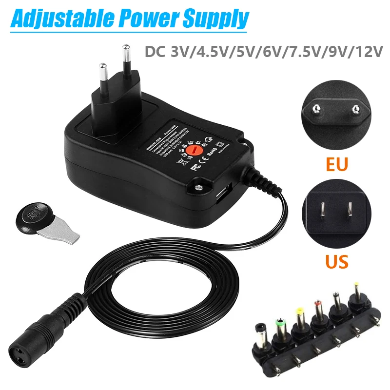 

Adjustable Power Supply AC 220V 110V TO DC 3V 4.5V 5V 6V 7.5V 9V 12V Power Supply Adapter 30W USB Universal Charger 5V 2.1A