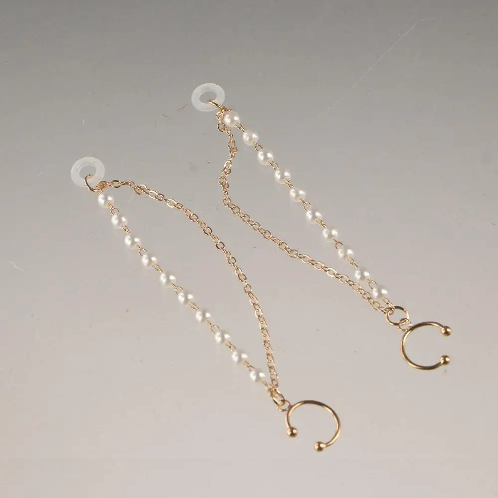 

2pcs/pair Ear Decor Earphone Anti-Lost Chains Ear Clip Pearl Earphones Chains Jewelry Pentagram Earphones Chain Clip