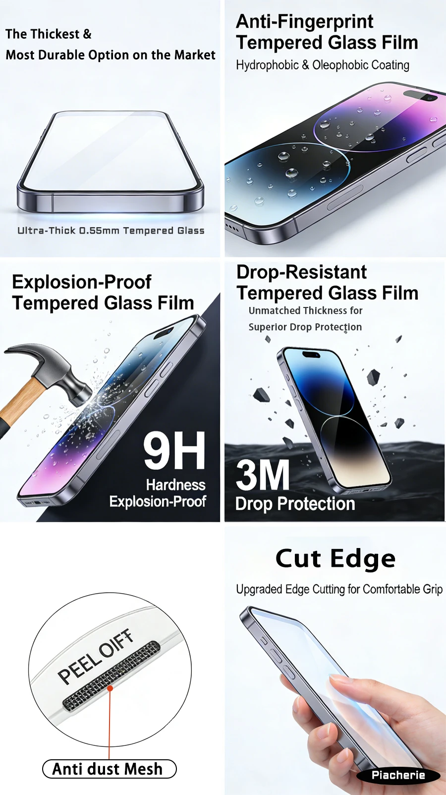 Cut Edge 0.5mm Privacy Tempered Glass For iPhone 18 Duo 17 15 16 Pro Max Plus Screen Protector Anti Dust Mesh Luxury Full Cover