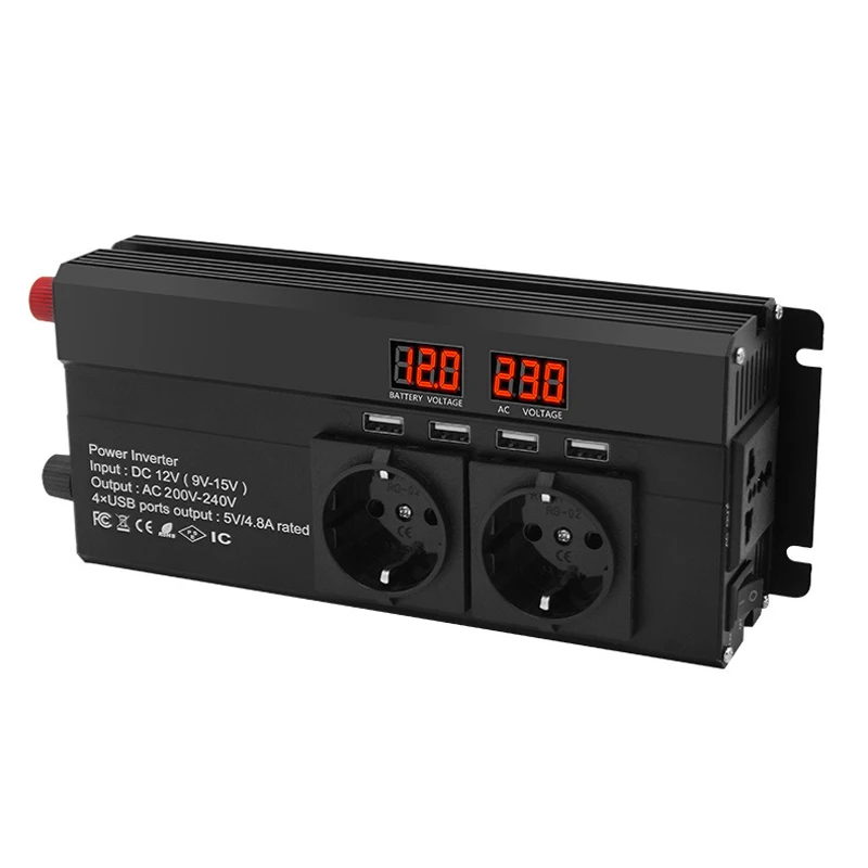 Inversor 12V to 220V 1600W Power Inverter EU Plug 3AC Outlets 4 USB Outing Car Inverter Converter Inversor Solar Auto Accessorie