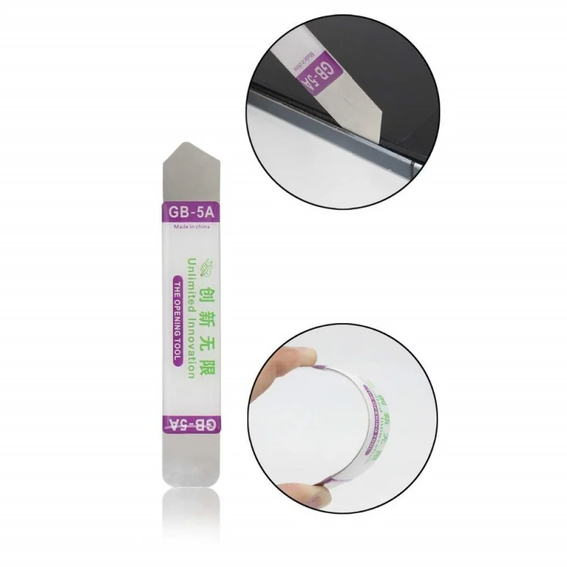 2/5 piezas de espátula plana de acero inoxidable con hoja suave, herramienta de apertura para reparar pantallas y baterías de celulares y tablets 3