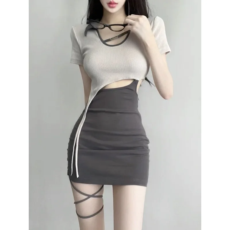 

Pure Desire Spicy Girl Style Sweet and Spicy Waist Slimming Short Skirt with Wrapped Buttocks Dress for Women In Summer