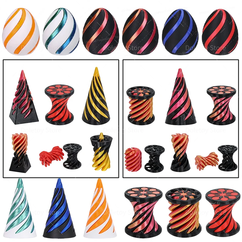 3 Pcs/lot 3D Printed Spiral Cone Toys Impossible Pyramid Passthrough Sculpture Pass Through Pyramid Fidget Toy Stress Relief Toy