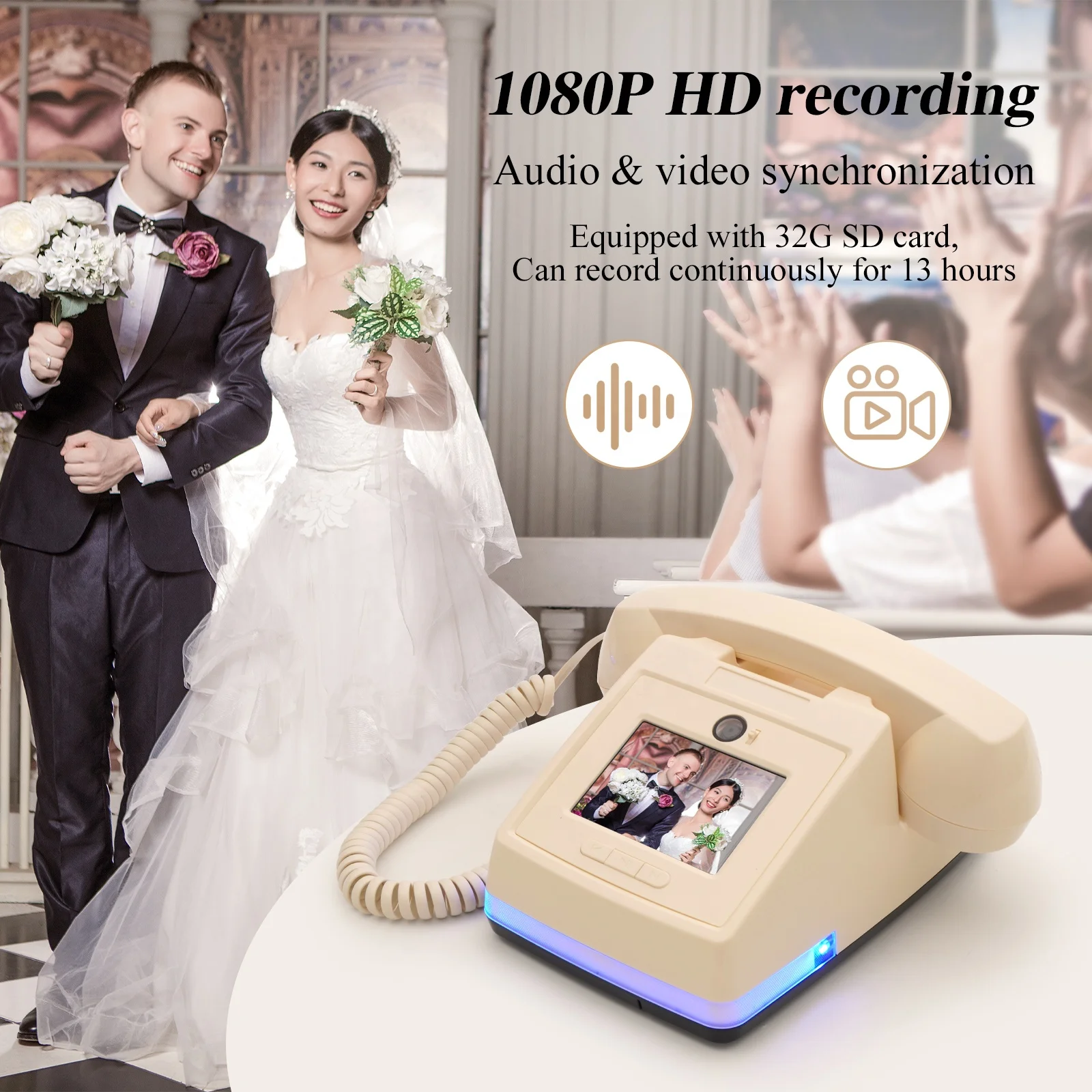 1080P Video & Audio Wedding Guest Book Phone Ceremony Party Reception Welcome Phone Message Audio Video Guestbook Wedding Phone