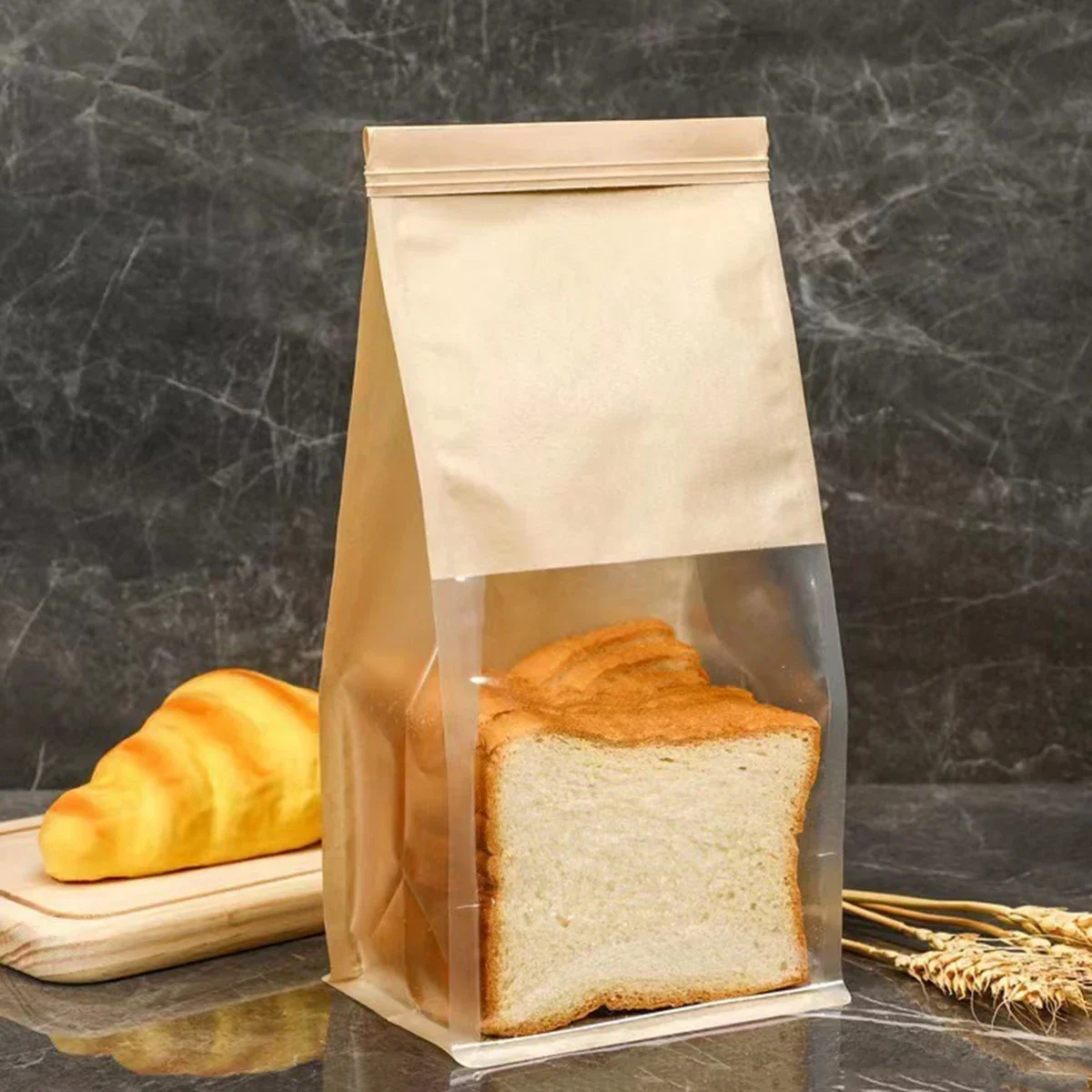 10 pçs papel kraft com janela sacos de embalagem de pão à prova de óleo café da manhã biscoitos breat suprimentos festa comida torrada claro celebrar