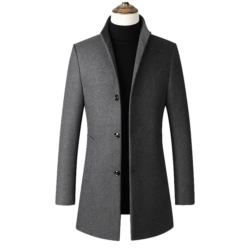 

Wool Stand Collar Men Jacket Blends Single Breasted Overcoats Outerwear Long Sleeve Cardigan Solid 2025 Pockets Casual Loose