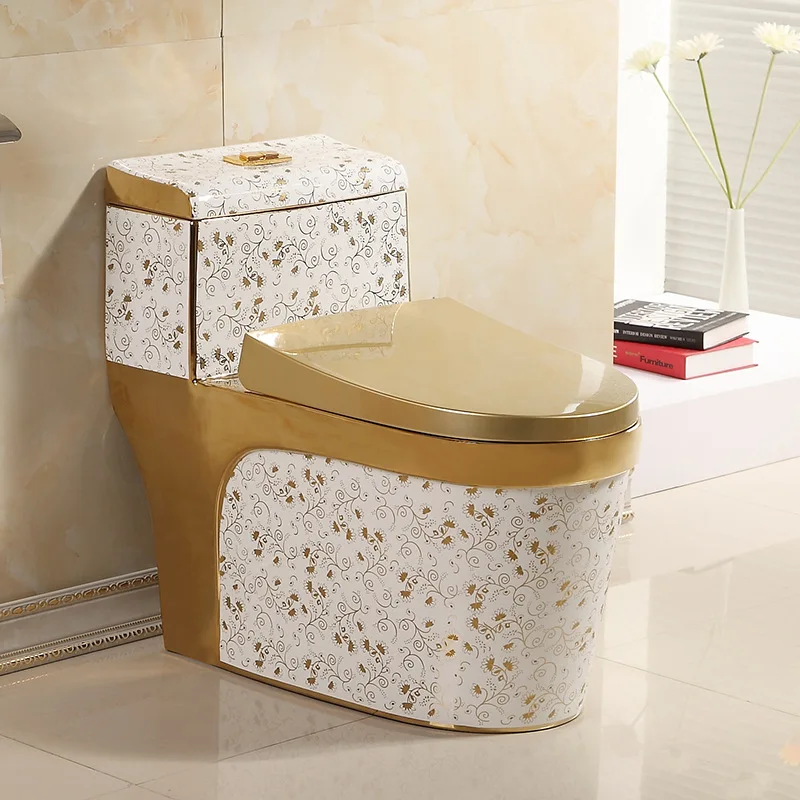 European-Style Toilet Color Gold Toilet 250 350 Pit Distance Super Rotating Water-Saving Color Gold-Plated Toilet Hotel