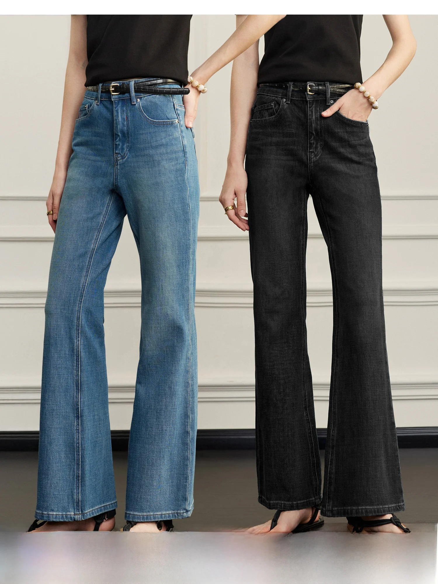 

Длинные бархатные хлопковые джинсы-клеш для женщин, ретро-стиль, с высокой талией, прямые леггинсы с эффектом похудения, весенняя коллекция для дам