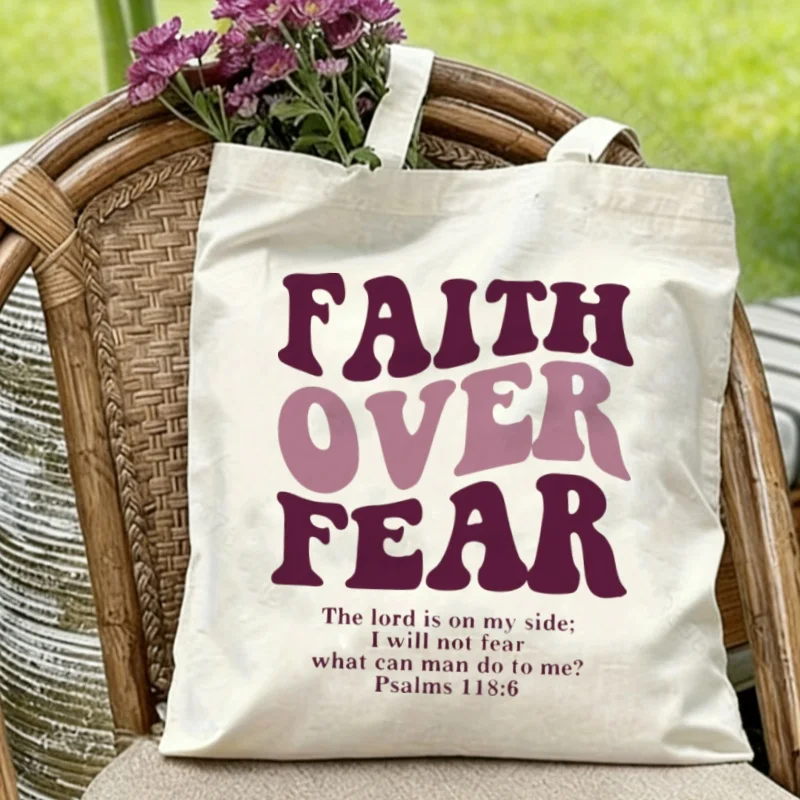 

1PC Retro Faith-Based Inspirational Cotton Tote Bag Eco Reusable Shoulder Bag