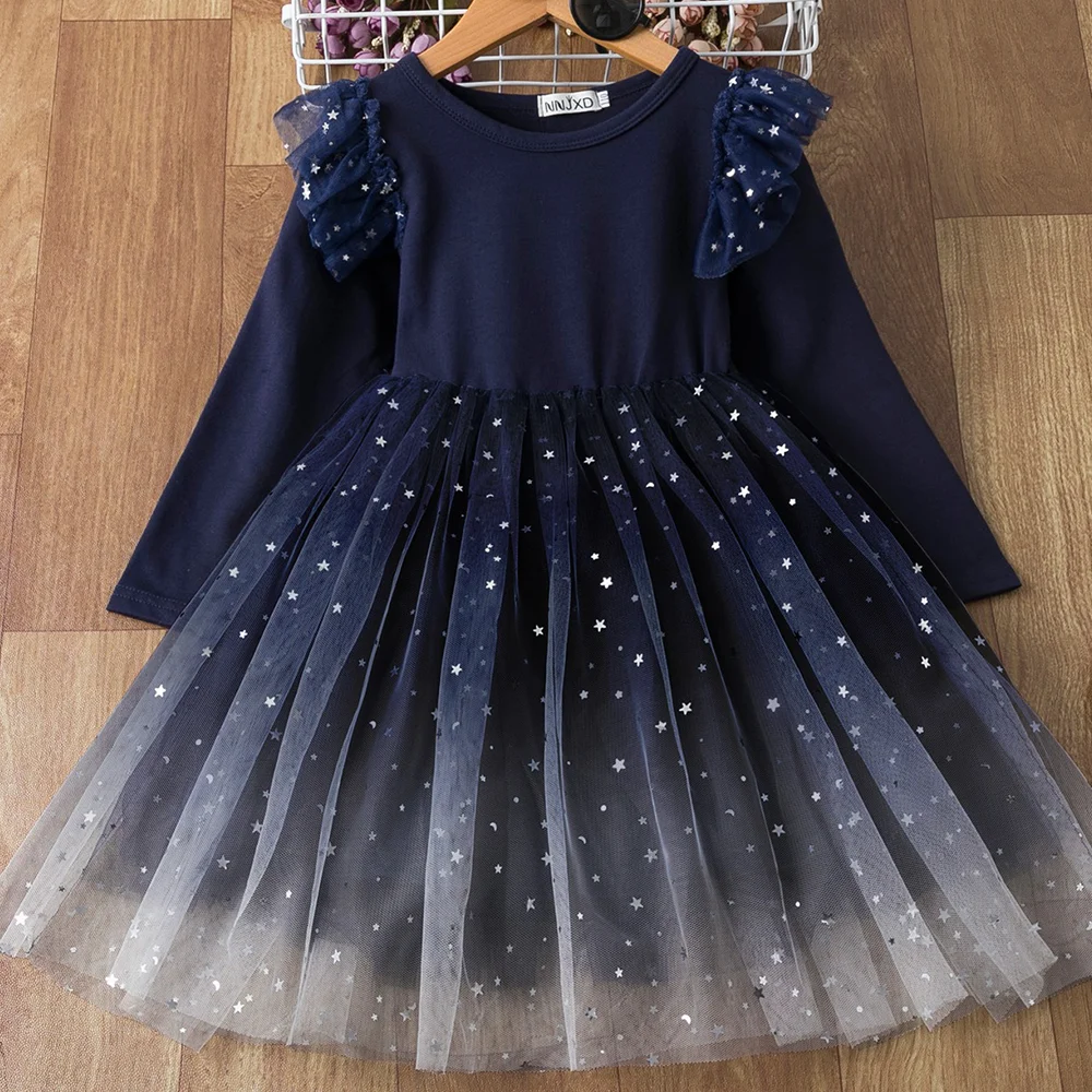 Frozen Anna Elsa Fall Dress for Kids Girls Mesh Princess Dress for Long Sleeve Elegant Girl Party Dresses Children Clothes 3-8Y