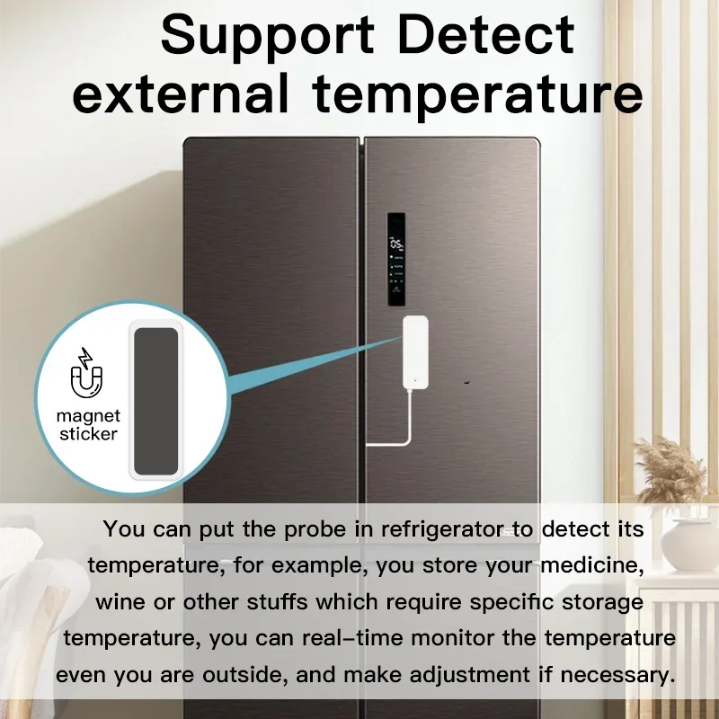 Sensor de temperatura y humedad WiFi Tuya con sonda externa para higrómetro doméstico inteligente, monitoreo por aplicación para plantas, acuario, bodega