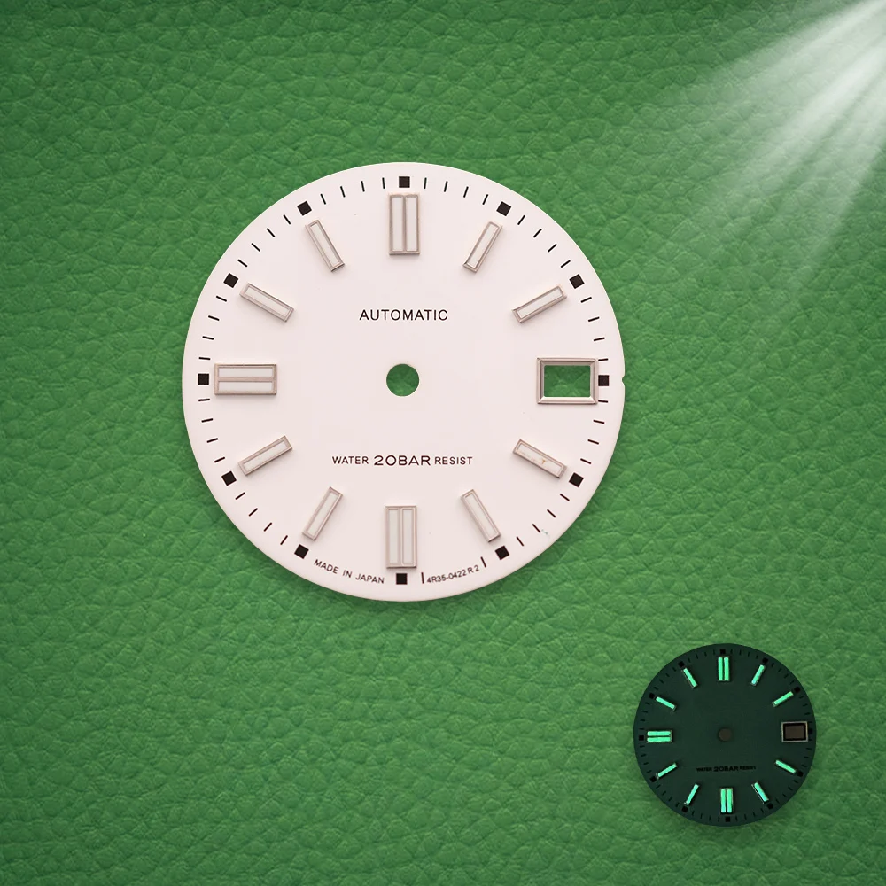 S Logo Dial 28.5mm Matte dial NH35 Dial No calendar dial Fit NH35/NH36/7S Green Luminous Movement Watch Modification Accessories view 4