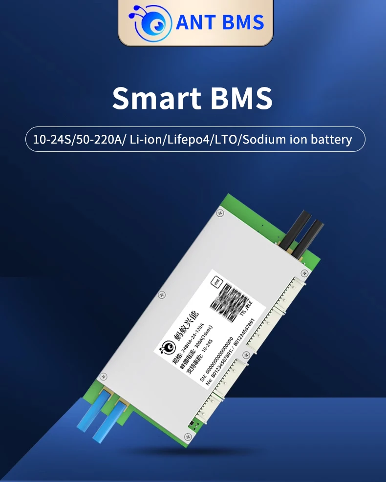 Placa de protección de batería de iones de litio LTO, equilibrio inteligente ANT BMS, Bluetooth 10S, 24S, 17S, 20S, 22S, 120A, 300A, 24V, 36V, 48V, 60V, 72V, Lifepo4