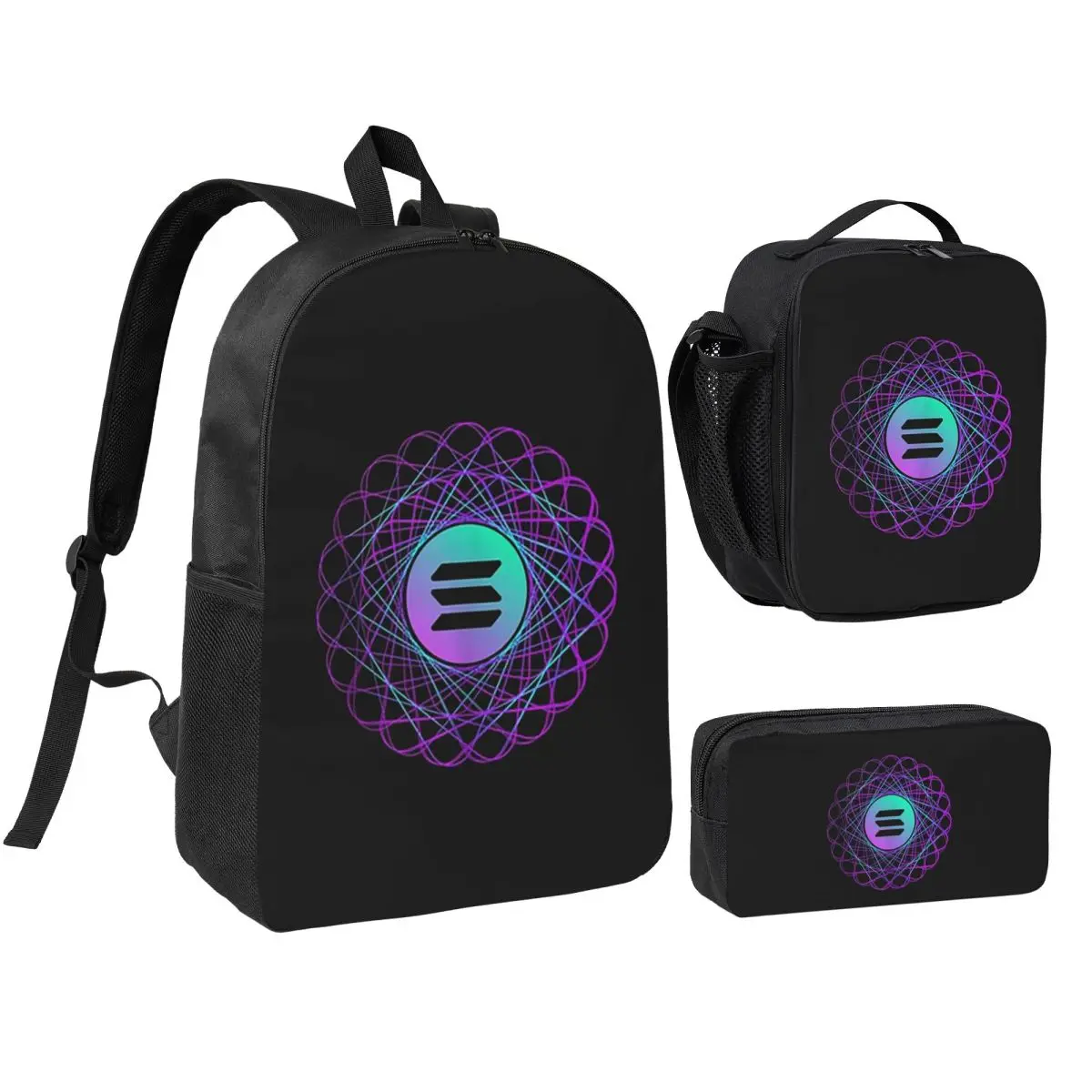 

Solana Cryptocurrency - Solana SOL Backpack BookBag School Bag Computer Shoulder Bags 3ps Insulated Lunch Bag Pencil Case
