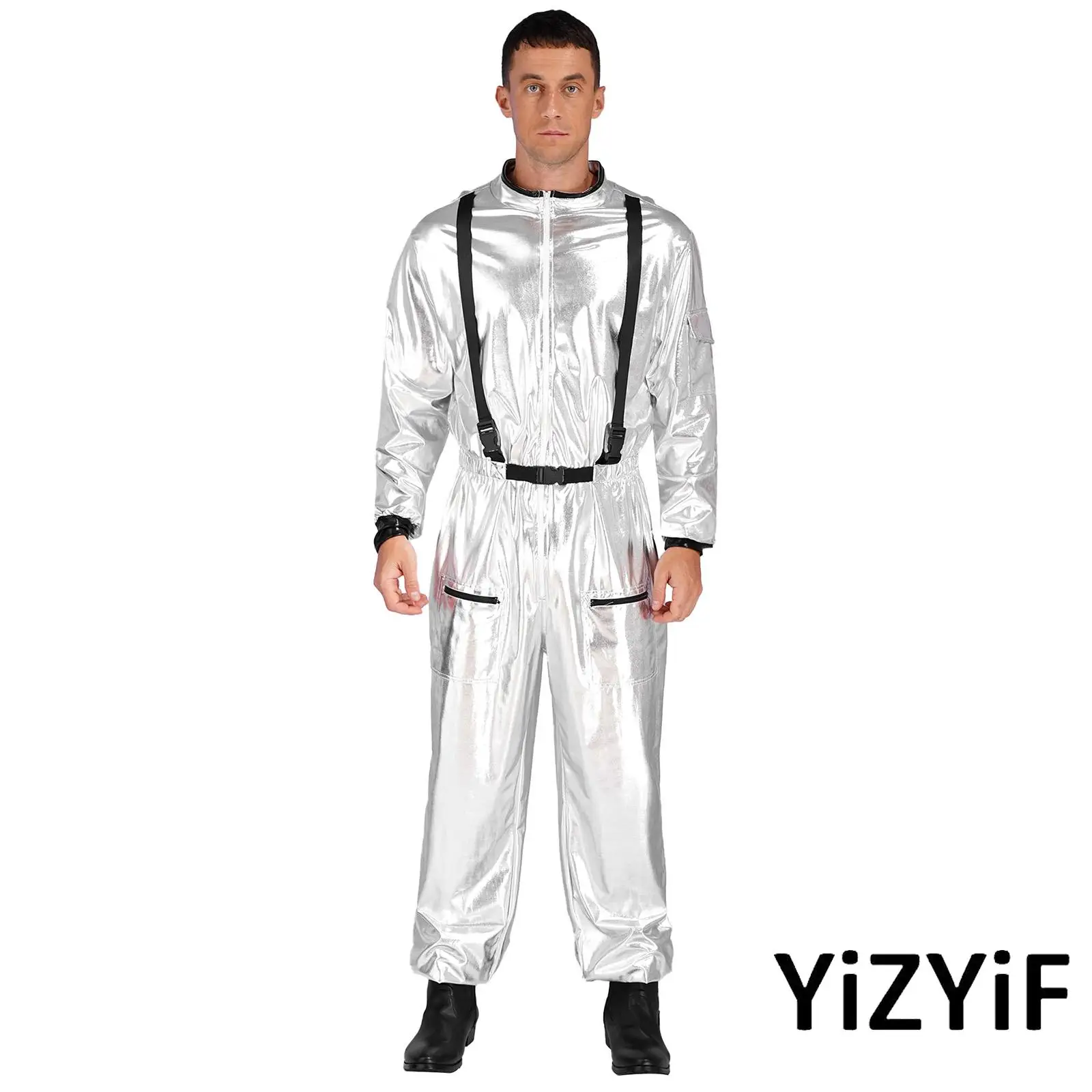 

Adult Mens Astronaut Cosplay Costume Outfit Sense Of Future-Technology Halloween Theme Party Roleplay Chic High Quality Jumpsuit