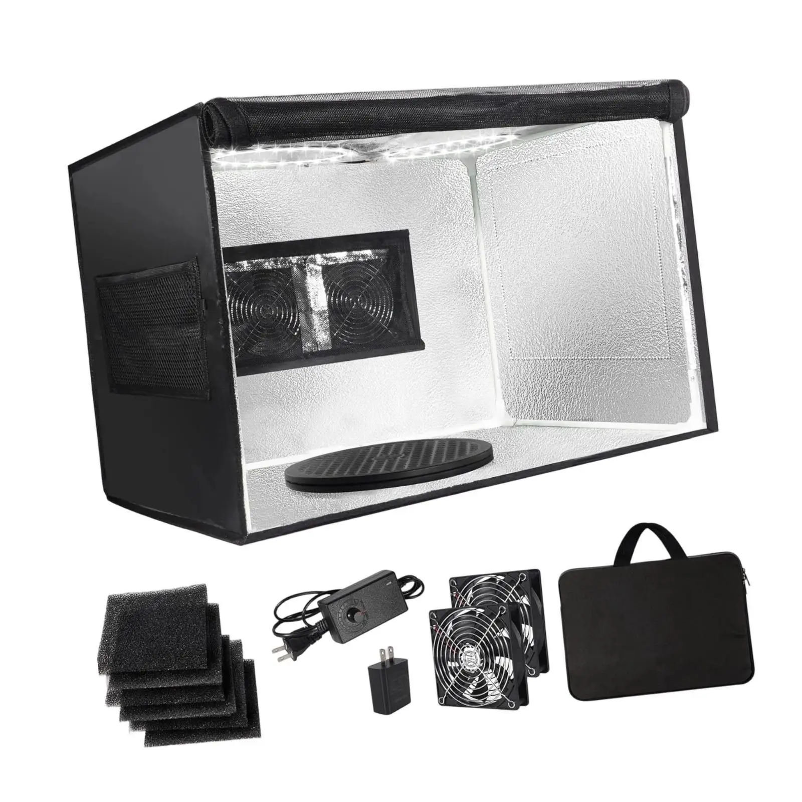 Airbrush Spray Booth Portable Foldable Paint Station with Strong Double Fan Airflow and Bright LED for DIY Projects