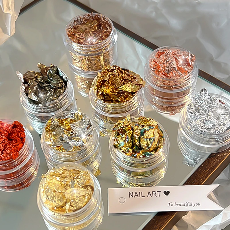 Frammenti di carta in lamina irregolare oro rosa argento Nail Art Adesivo con paillettes Glitter Manicure fai da te Strumenti per la decorazione delle unghie con smalto gel UV
