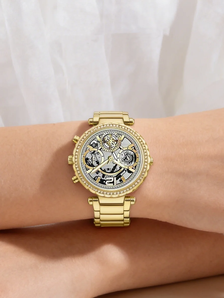 GUESS GW0403L2 Luxury Watch for Women Gold Steel Hollow Dial Quartz Wristwatches Reloj Mujer