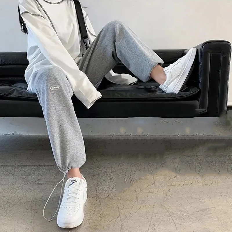 

Повседневные брюки для пар, женские прямые уличные брюки с надписью S-3XL, эстетические брюки унисекс, облегающие брюки на шнурке, осенний женский комплект