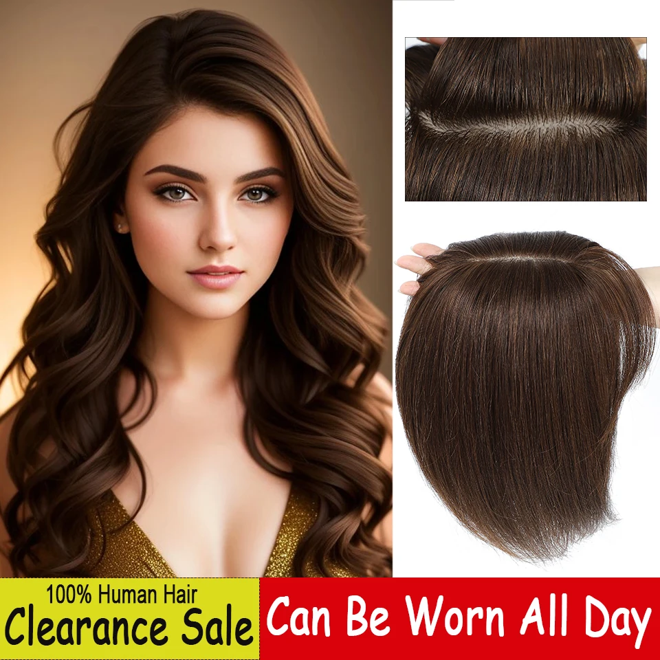 Dazzeal Topper Human Hair Women Straight Human Hair Topper Black Brown Natural Scalp Hair Extensions Clip In Hair Lace Topper