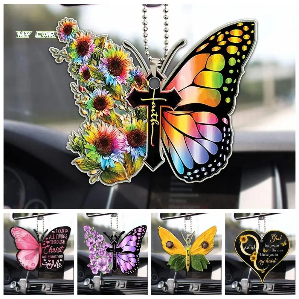 

Sunflower Butterfly Cross Pendant Black Butterfly Hanging Decoration Car Rearview Mirror Ornament Colorful Exquisite